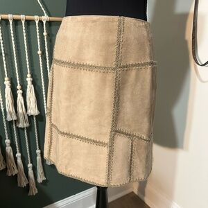INC International Concepts Beige Suede Leather Patchwork Mini Skirt Size 2